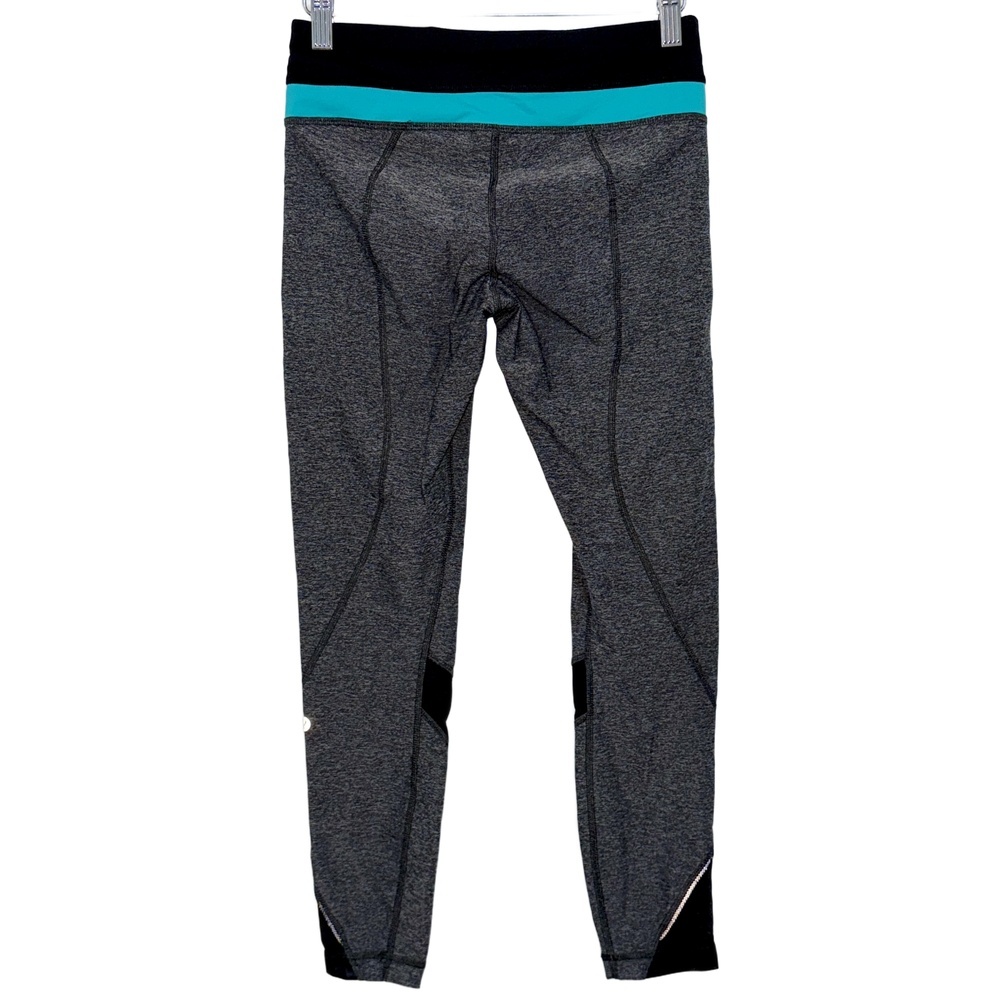 Lululemon Inspire Tight II Leggings Heather Gray Black Blue Mesh Pants Size 6 - Picture 2 of 4